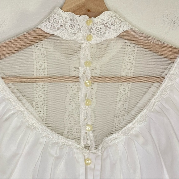 Gunne Sax 70s Vintage Victorian Lace Neck Ruffle Yoke Blouse White XXS - XS - Picture 8 of 13